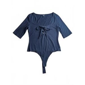 GUESS Los Angeles Lace Up Bodysuit Black 3/4 Sleeve Women’s Large